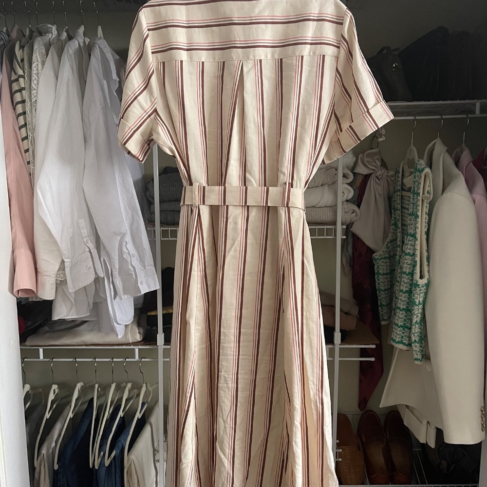 Sezane Cream Midi Shirt Dress with Burgundy Stripes - Picture 4 of 6